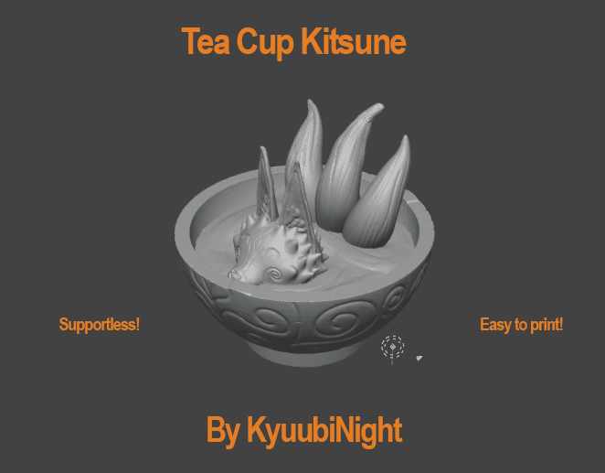 Kitsune bathing in a tea cup  3d model