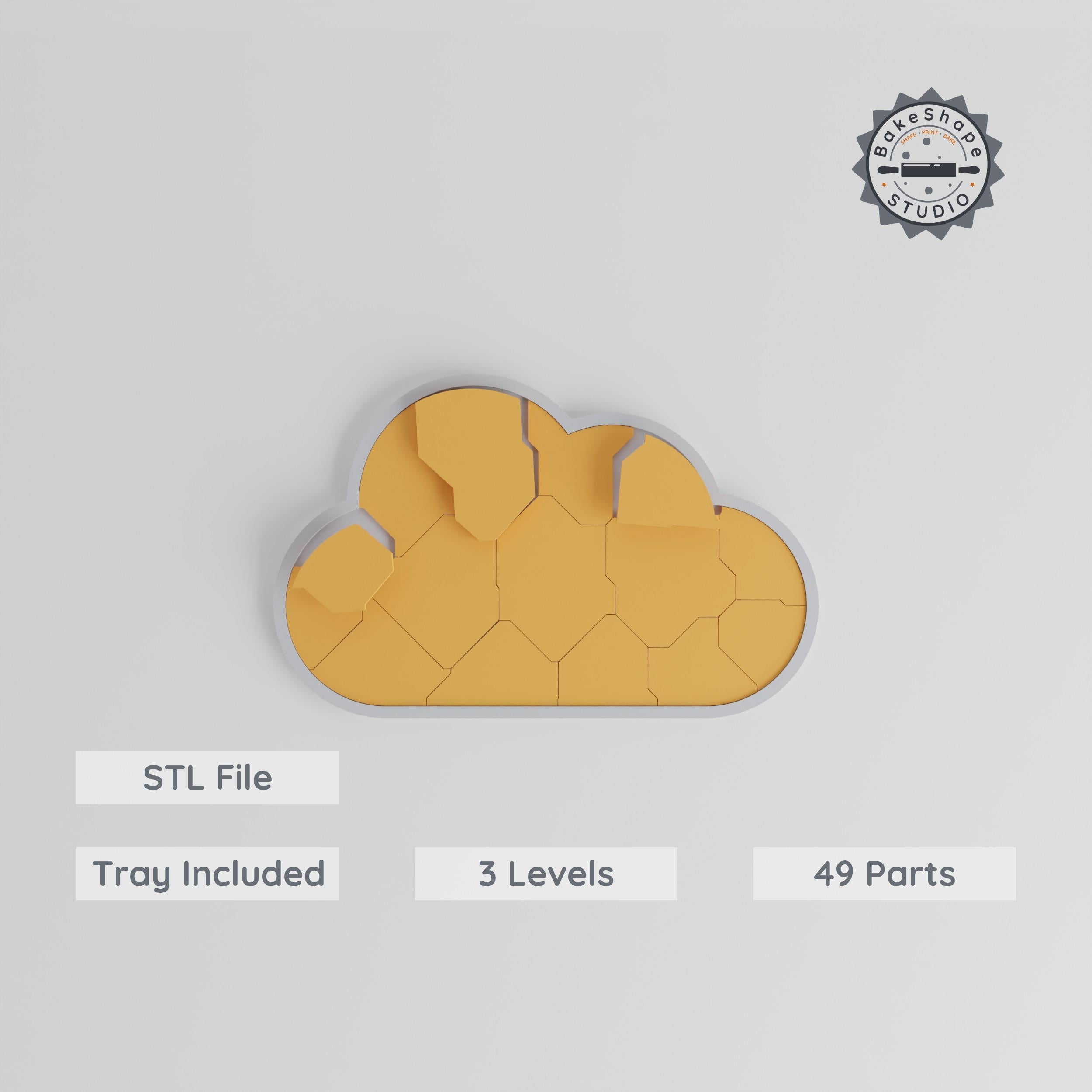 Cloud Montessori Progressive Puzzle, 3-Level Learning Tray, 9/15/24 pcs STL, Easy to Hard, Educational Toy for Kids PRODUCT_8087 3d model