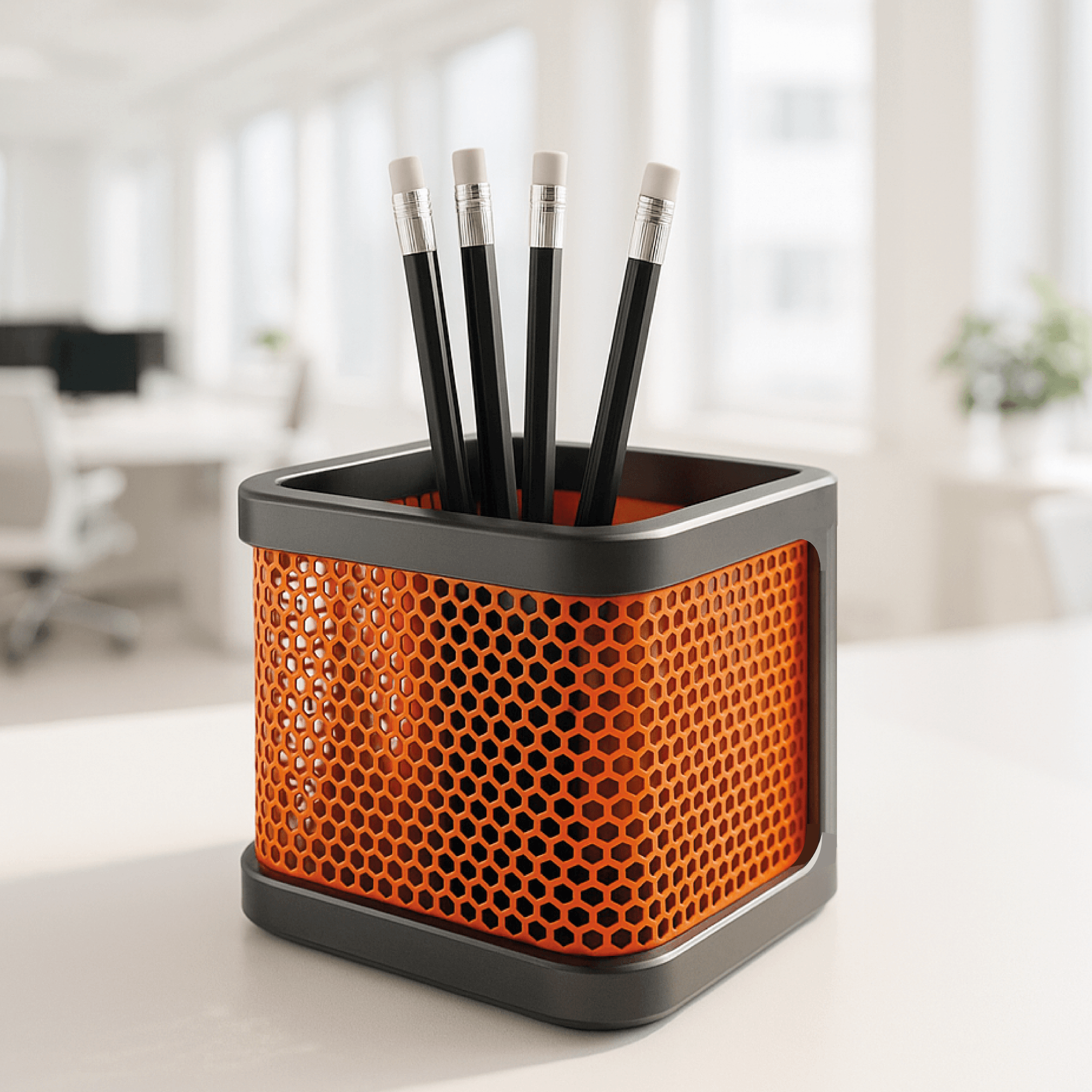Honeycomb Pattern Pen Holder, Hexagon Organizer, HoneyBee Gift, Geometric Pencil Holder, Industrial 3d model