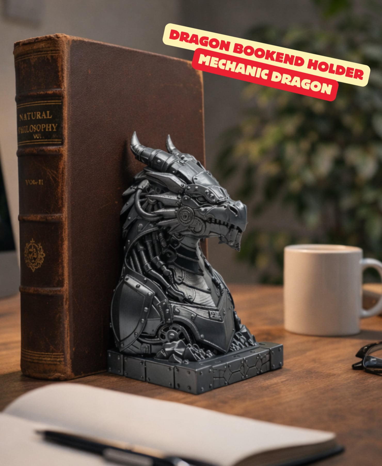 DRAGON BOOK STAND - MECHANIC DRAGON / MODERN HOMEDECOR / GOTHIC / DRAGON DECOR / BOOKEND HOLDER 3d model