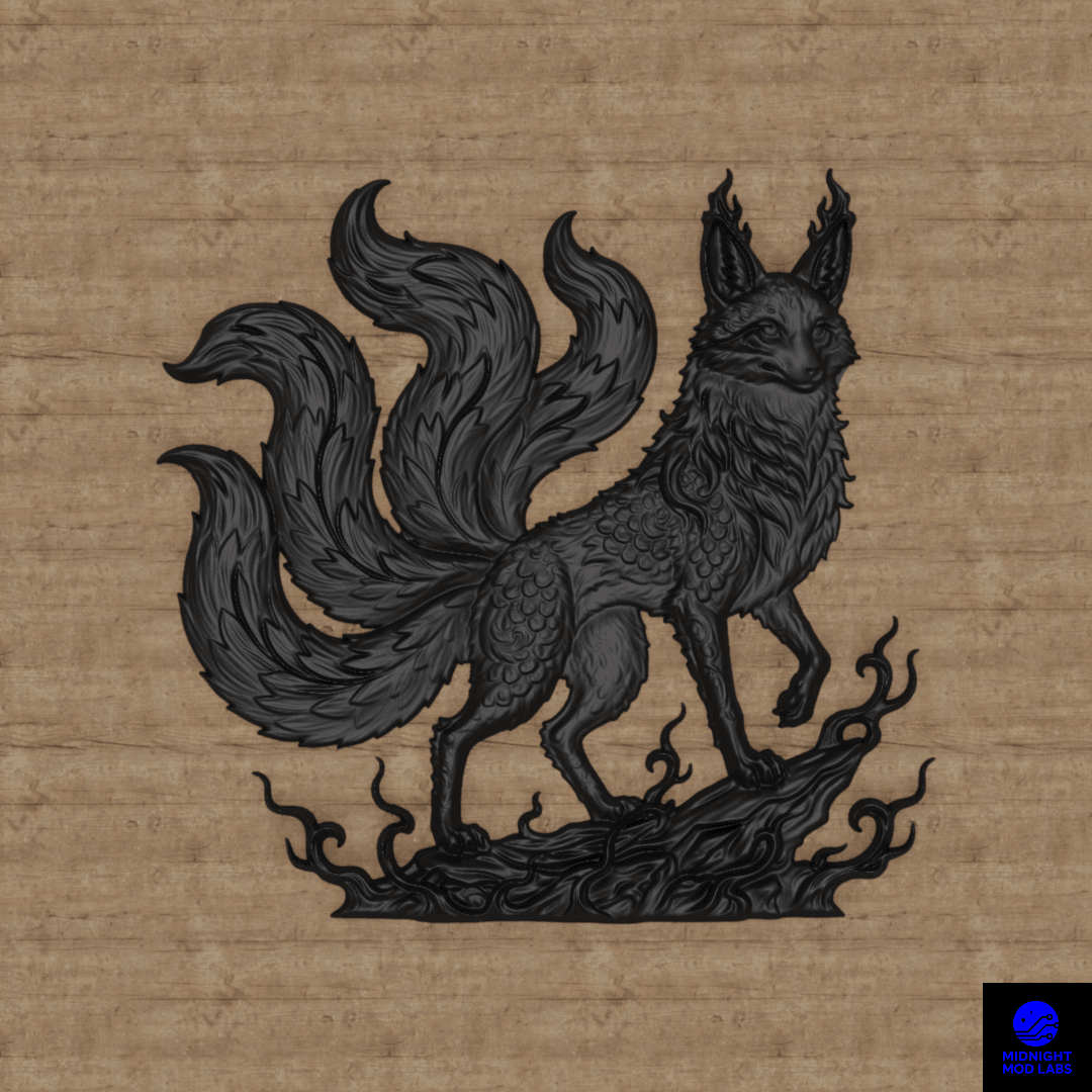 Mythic Kitsune 3D Printed Wall Art 3d model