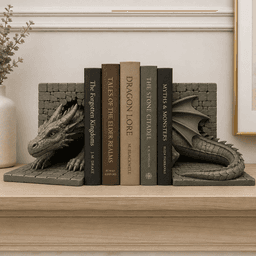 Dragon Bookend Pair STL, Fantasy Stone Wall Book Holder Digital File 3d model