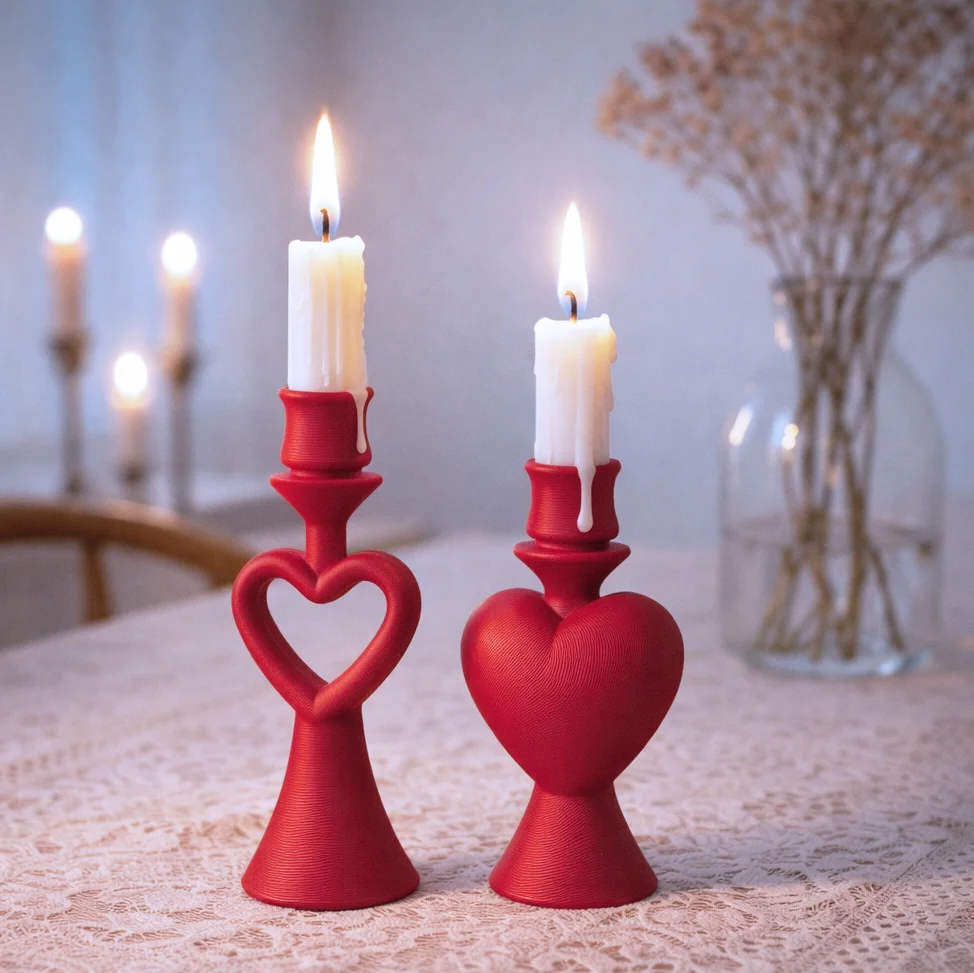 Heart Candlestick Holder Set | Romantic Candle Holder Decor | Valentine Table Centerpiece 3d model
