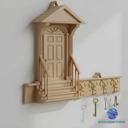 Wooden House Entryway Wall Key Holder - Commercial License 3d model