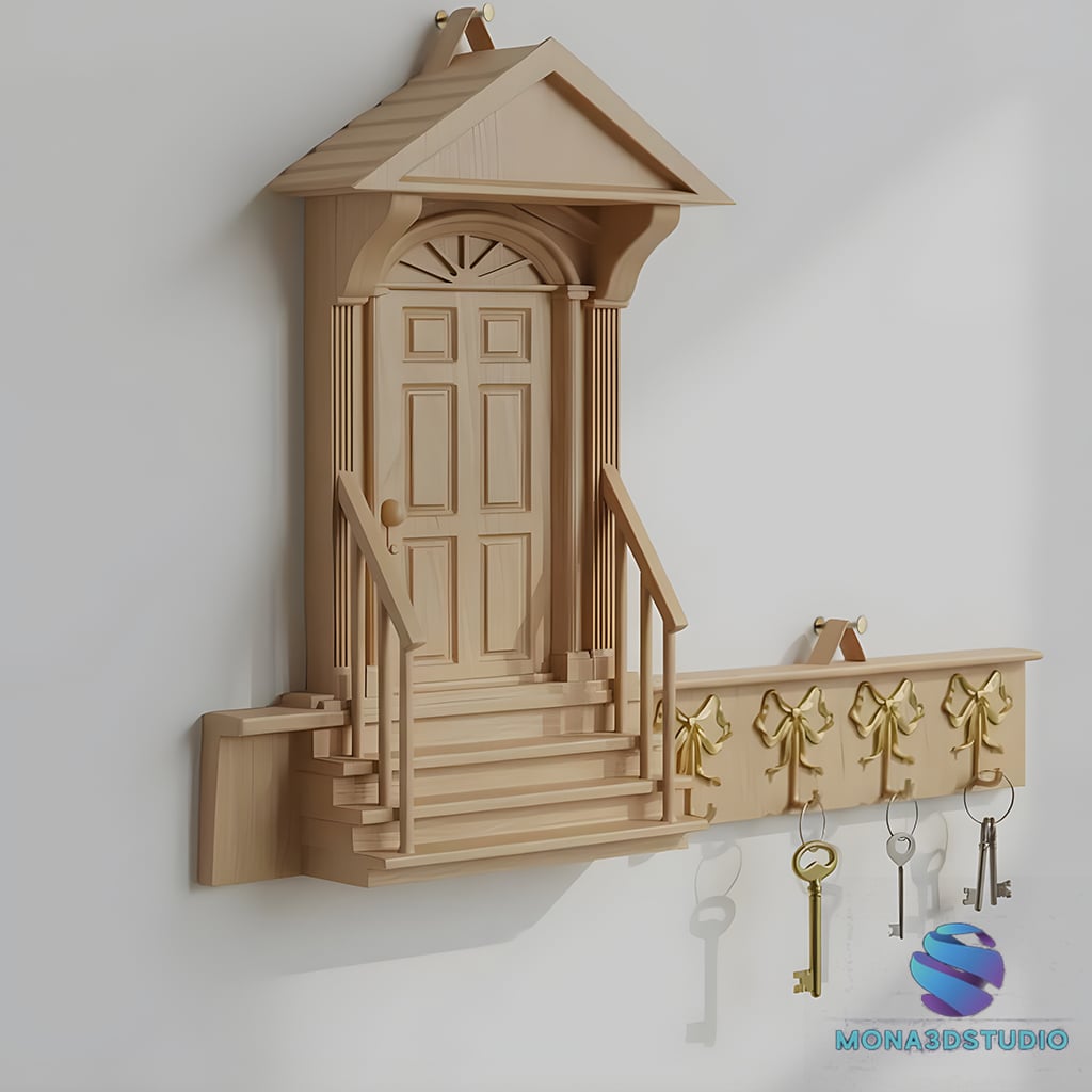 Wooden House Entryway Wall Key Holder - Commercial License 3d model