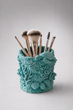 Ocean Reef Makeup Brush Holder STL – Sea Turtle Vanity Organizer 3d model