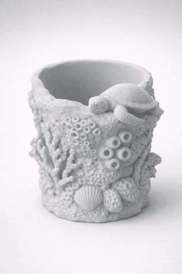 Ocean Reef Makeup Brush Holder STL – Sea Turtle Vanity Organizer 3d model