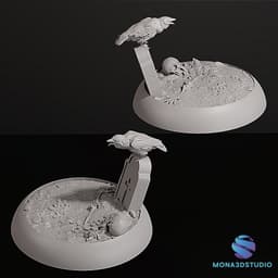 STL Scenic Bases Set with Skeleton, Raven and Tombstone – 25/32/40/50mm Presupported 3d model