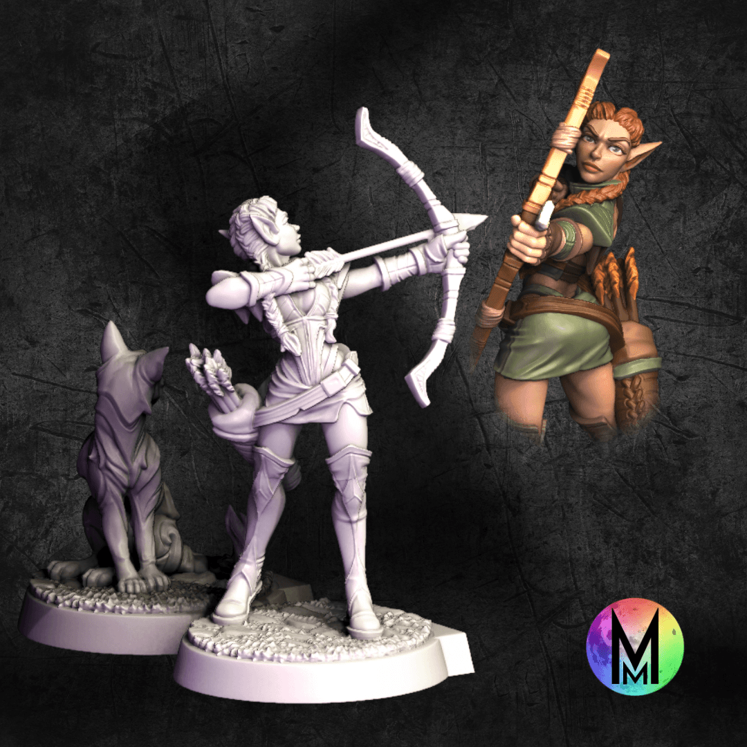 Female Elf Ranger - Raelin the Ranger and Sabira the elven cat (Female Fighter / Ranger with bow ) 3d model