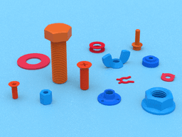 STL Hardware Parts - Imperial Nuts Bolts & Washers 3d model