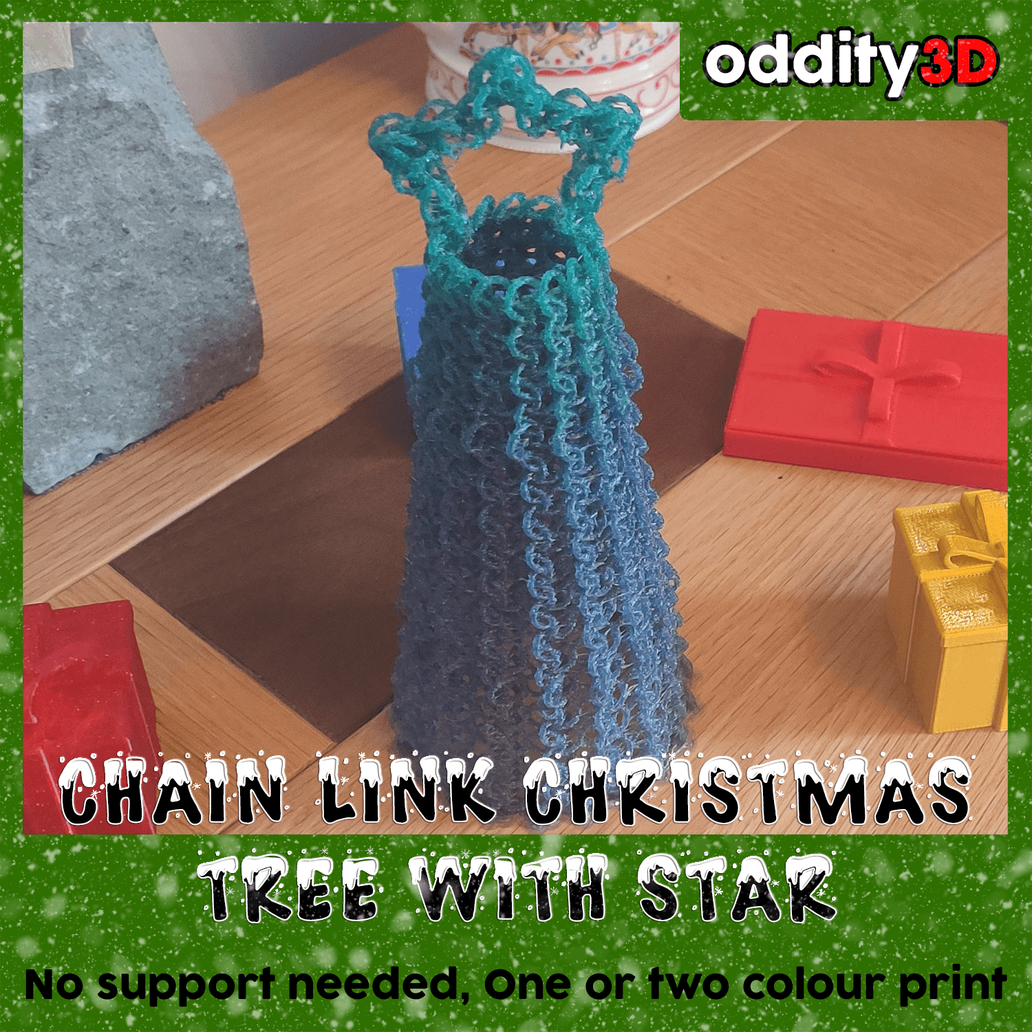 Chain Link Christmas Tree with Star Decoration (No support needed) 3d model