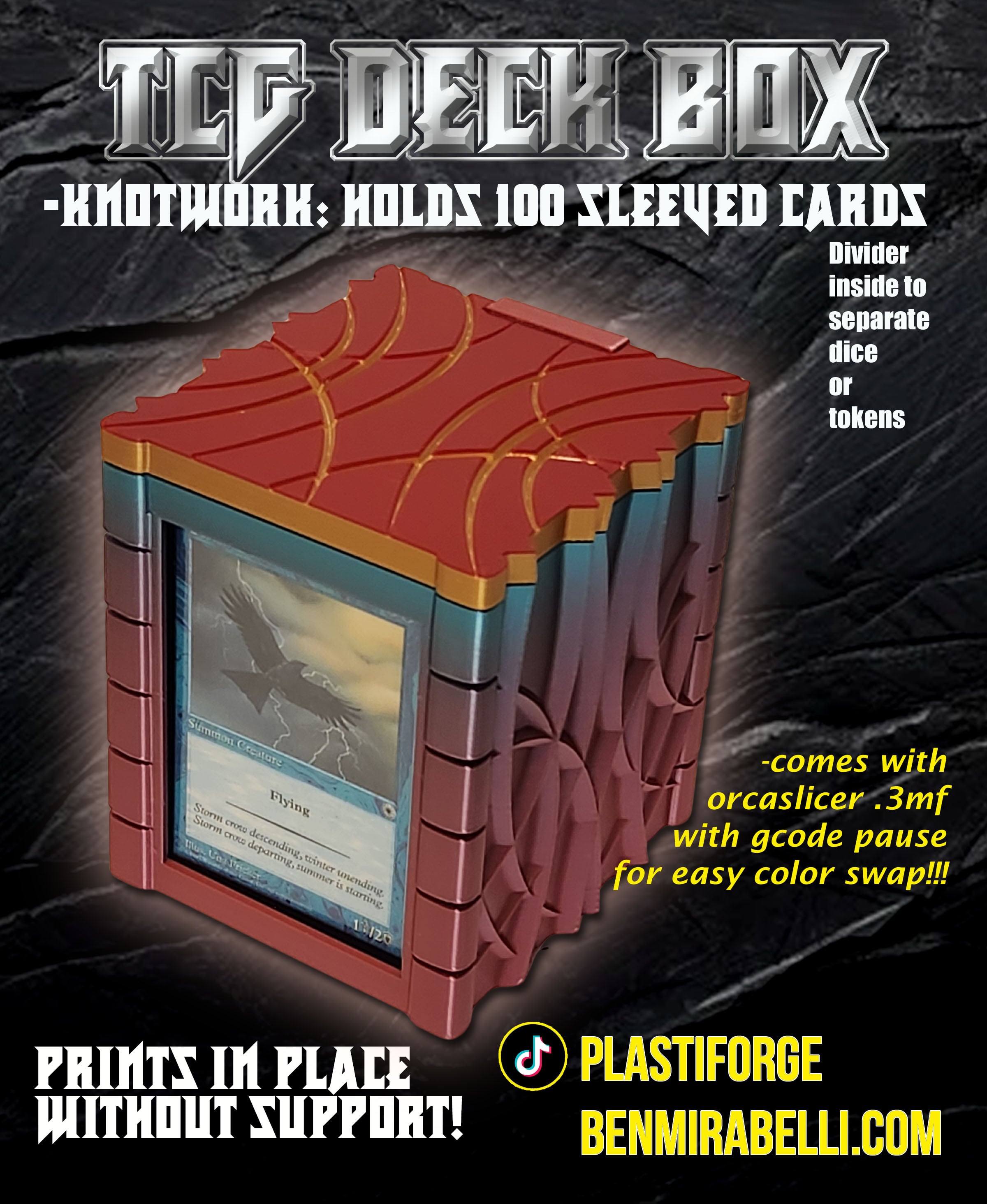 Knotwork Slide Top TCG box (for MTG, Commander, Pokemon, Lorcana) 3d model
