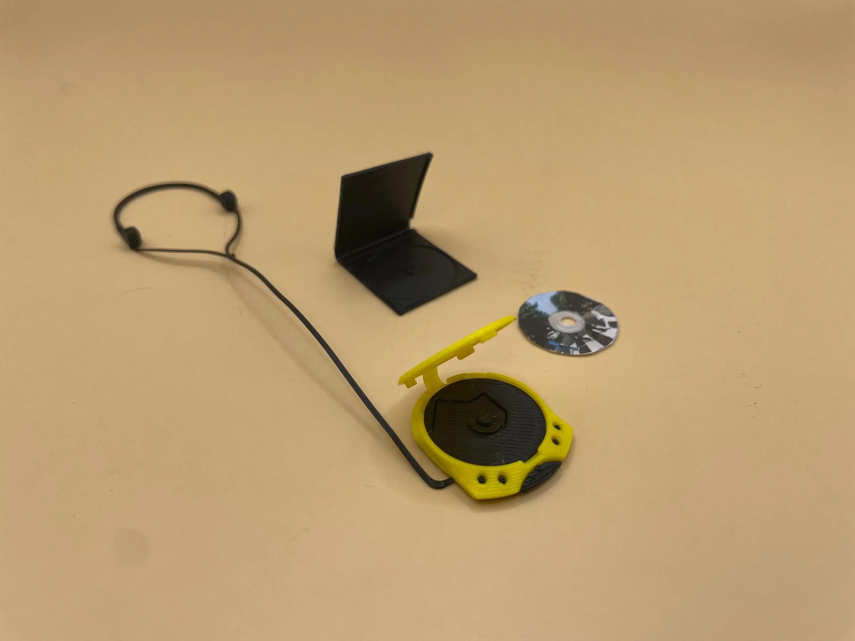 Miniature CD Player Set: 1/6 Scale Walkman, Headphones, CD - 3D Printing STL File 3d model