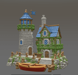 Coastal Lighthouse Cottage STL File for 3D Print 3d model