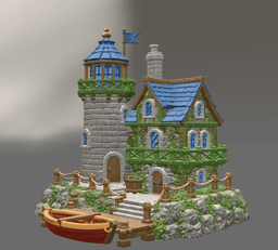 Coastal Lighthouse Cottage STL File for 3D Print 3d model