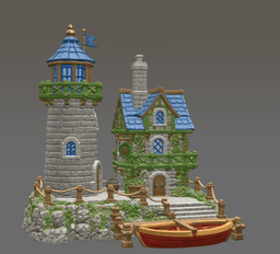 Coastal Lighthouse Cottage STL File for 3D Print 3d model