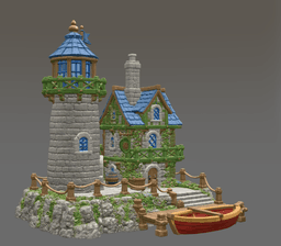 Coastal Lighthouse Cottage STL File for 3D Print 3d model
