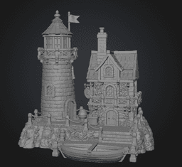 Coastal Lighthouse Cottage STL File for 3D Print 3d model