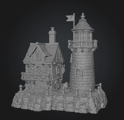 Coastal Lighthouse Cottage STL File for 3D Print 3d model