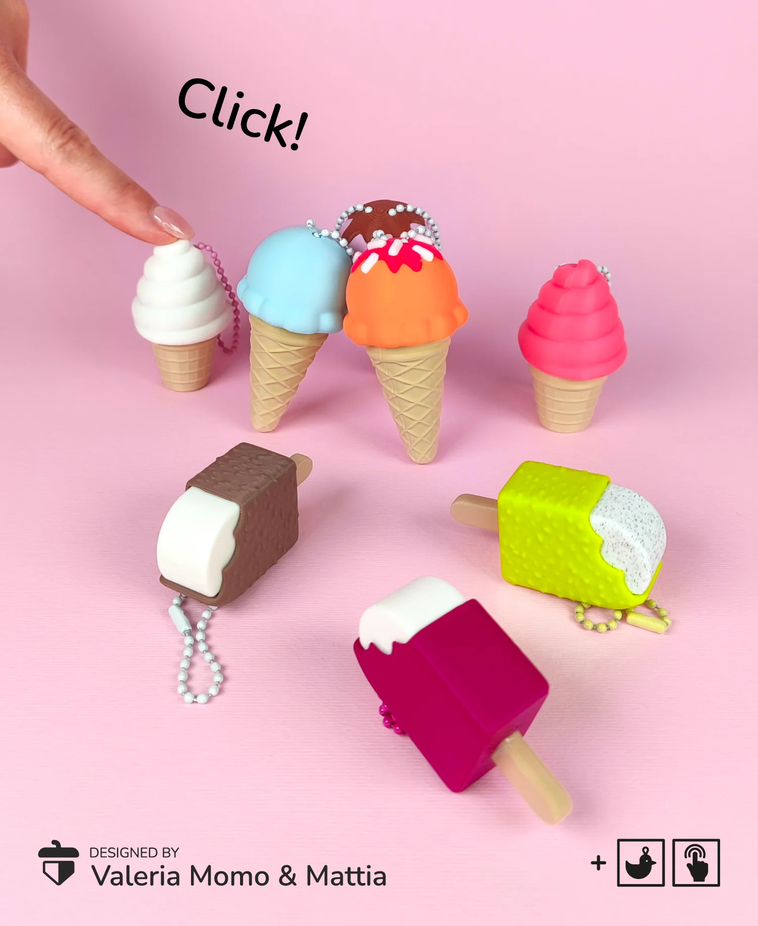 Frozen Clickers – Full Set of Ice Cream Keychains 3d model