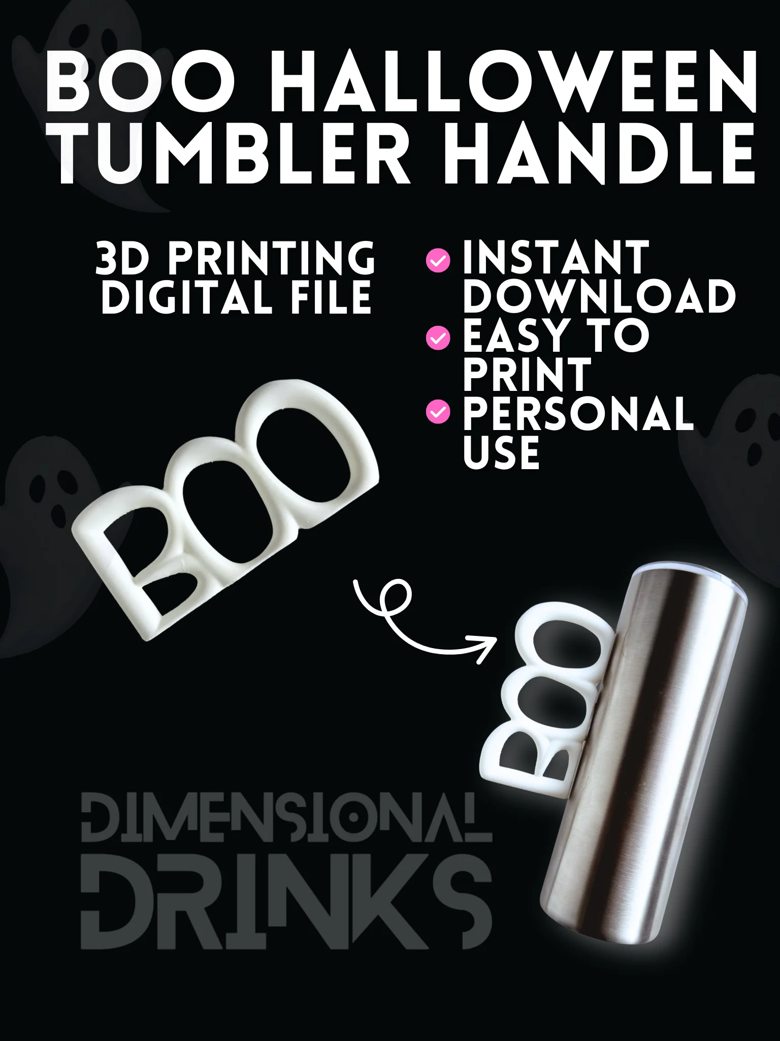 Boo 3D Tumbler Handle 3d model