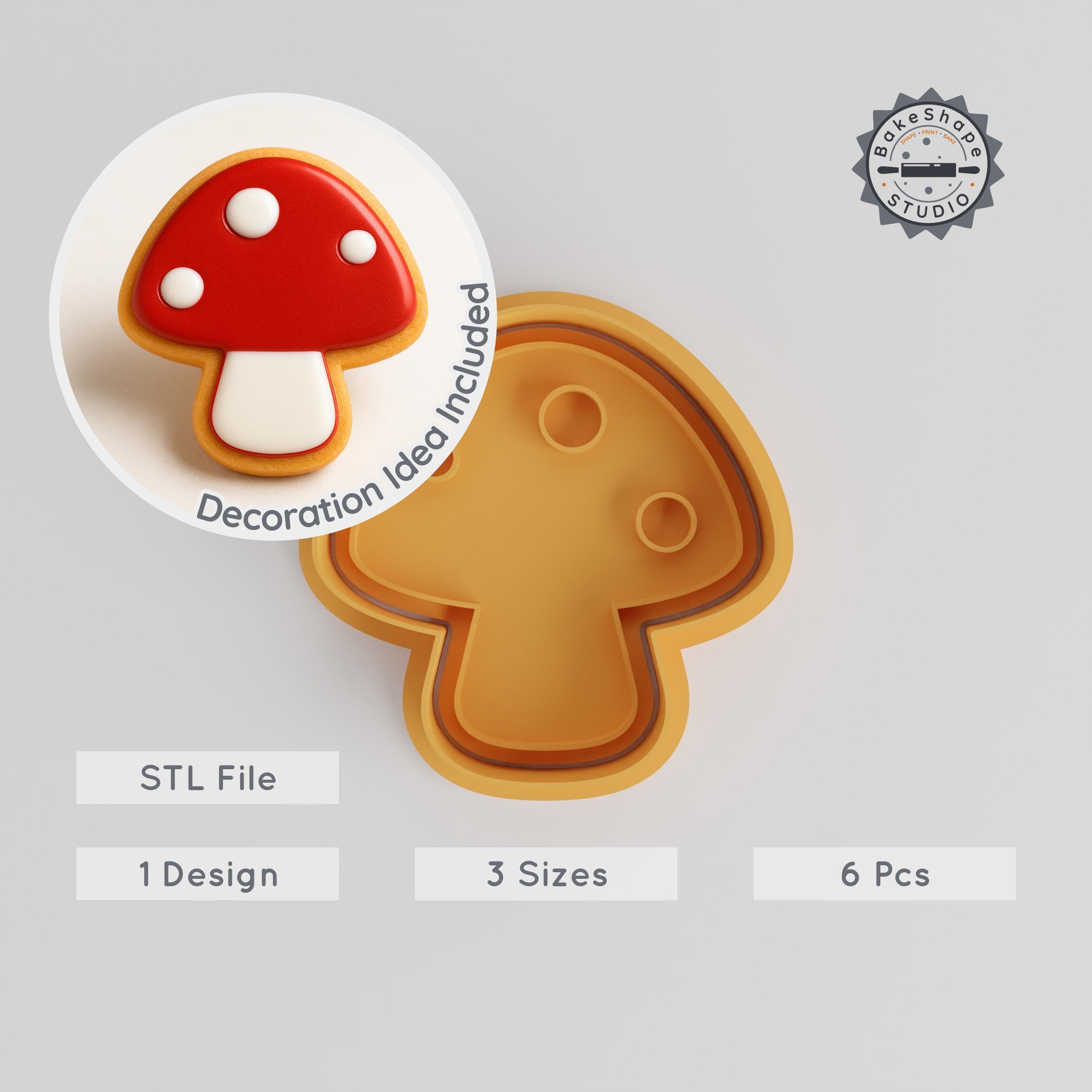 Spotty Mushroom Shape Cutter & Stamp, Cookie & Fondant Tool Set, 3 Sizes, 6 Pc Collection PRODUCT_3 3d model