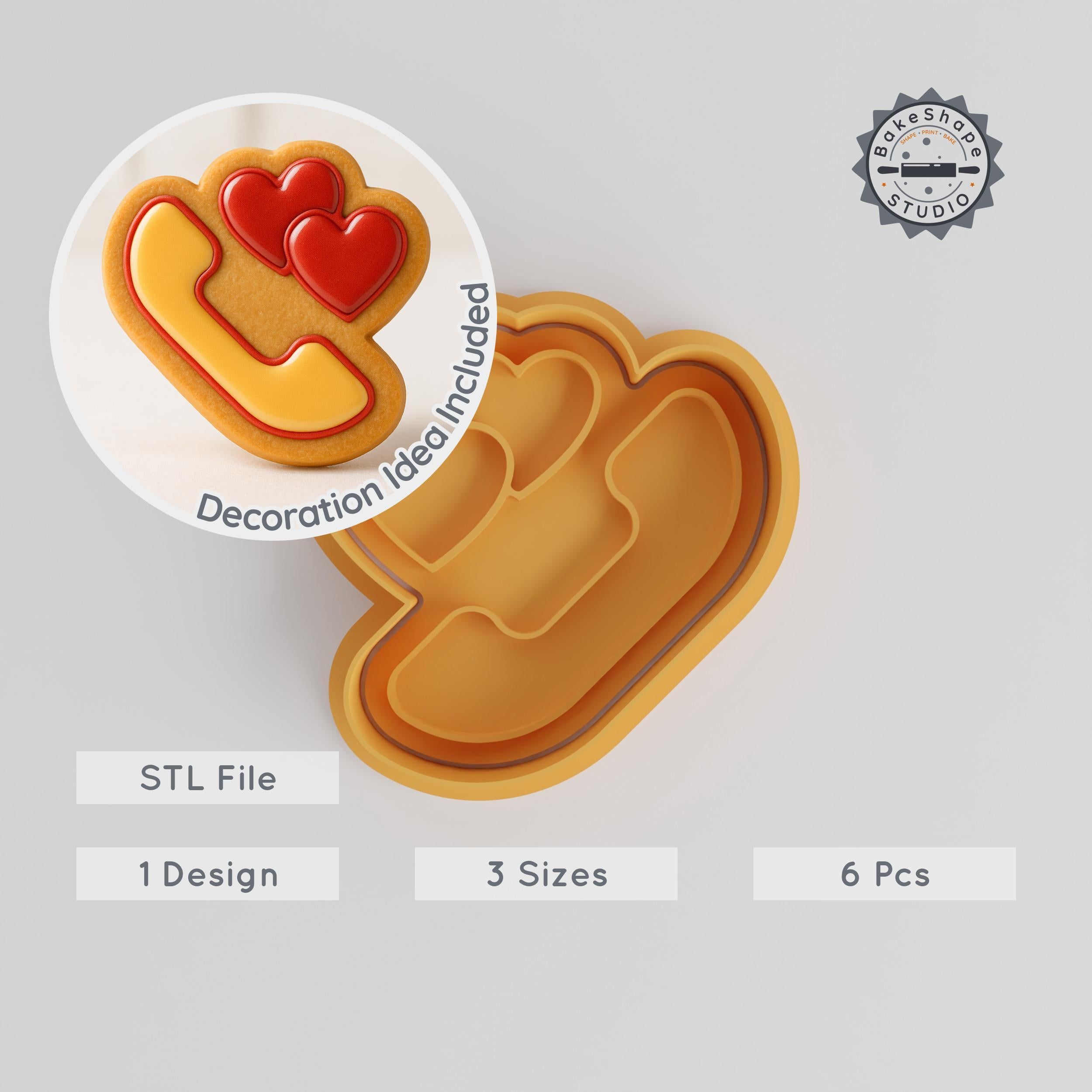 Heart Phone Call Shape Cutter & Stamp Set, Romantic Talk Cookie & Fondant, 6 Pieces, S/M/L Sizes PRODUCT_205 3d model