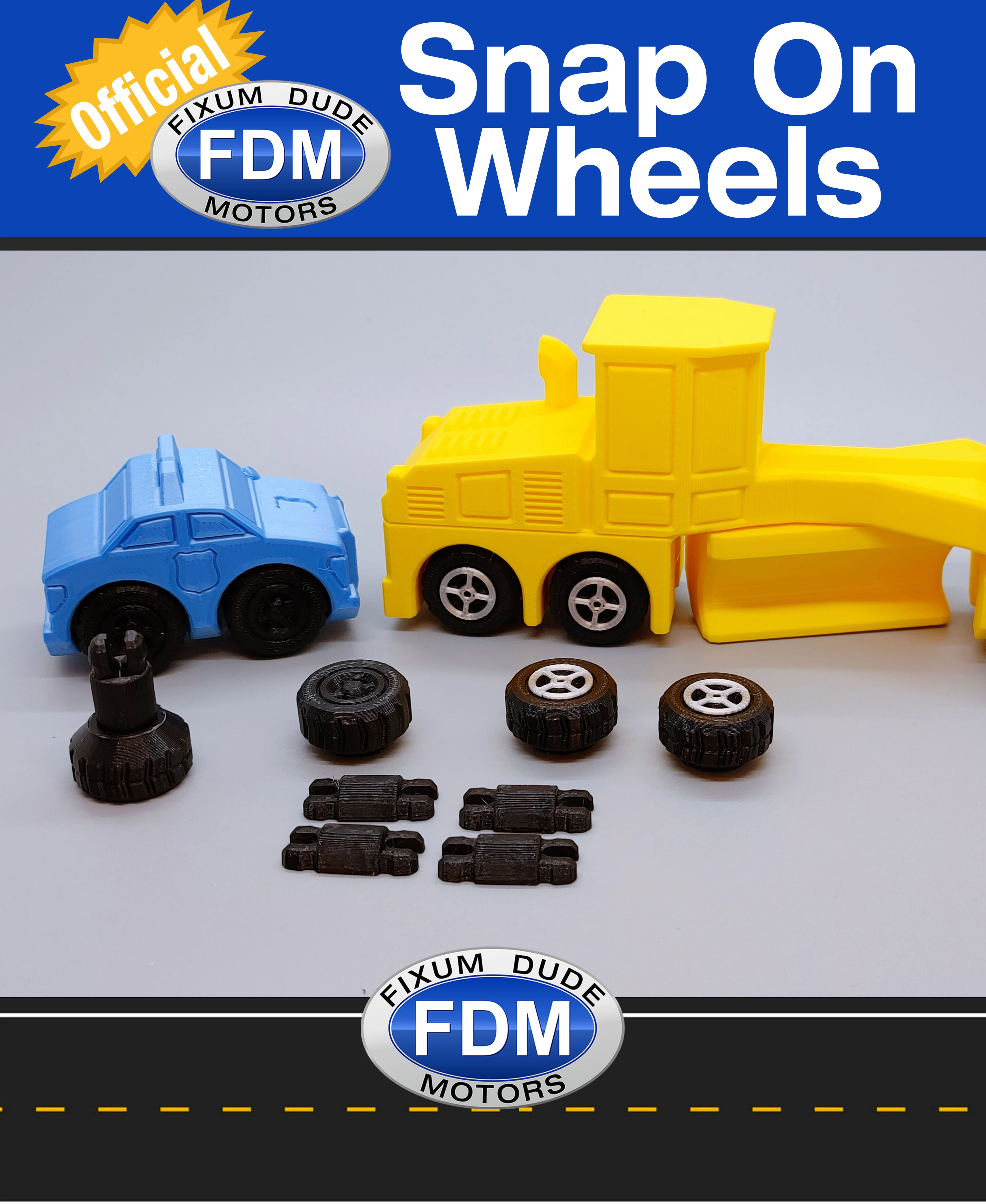 Official Snap on Wheels for Fixum Dude Motors Print in Place Vehicles 3d model