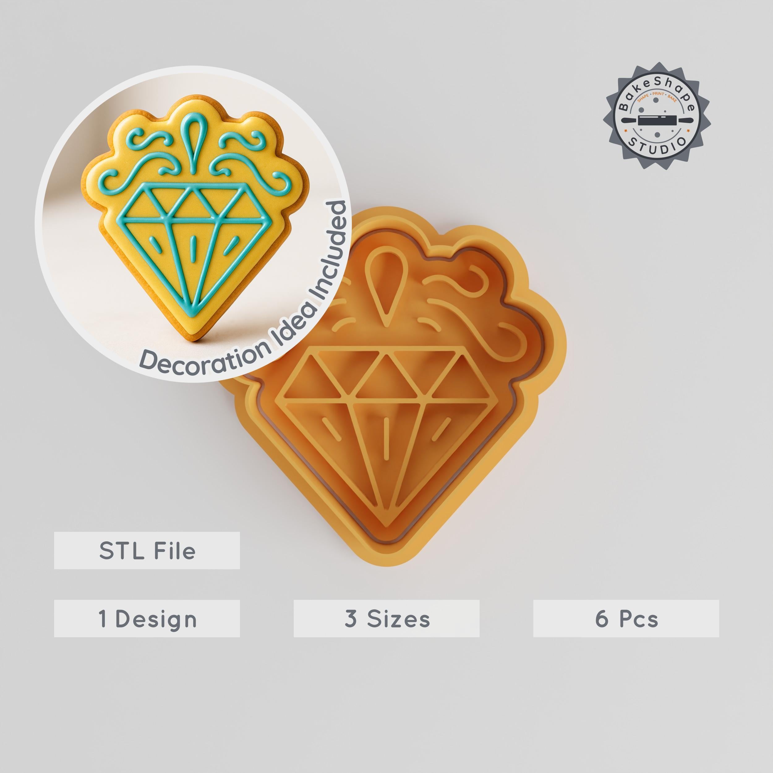 Diamond Skulls Shape Cutter & Stamp, Cookie & Fondant Decorating Set, Festive Calavera Designs, Day of the Dead, 3 Sizes PRODUCT_948 3d model