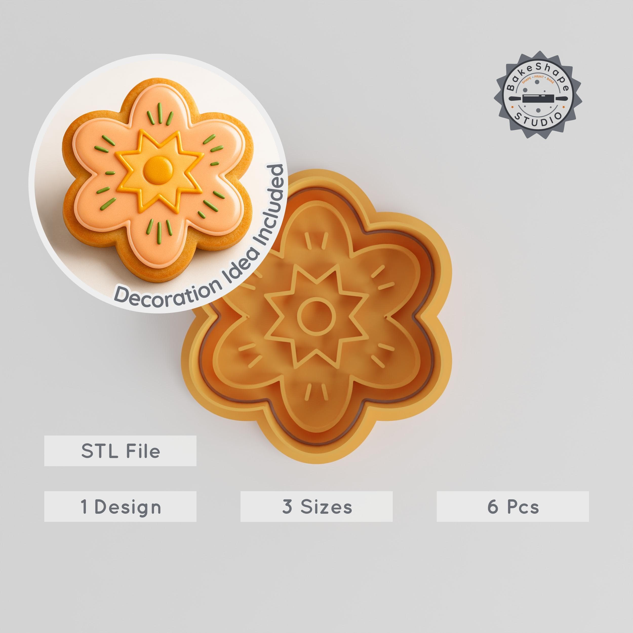 Flower Shape Cutter & Stamp, Cookie & Fondant Tool, Sizes S/M/L, Floral Design, Nature Bloom Collection PRODUCT_48 3d model