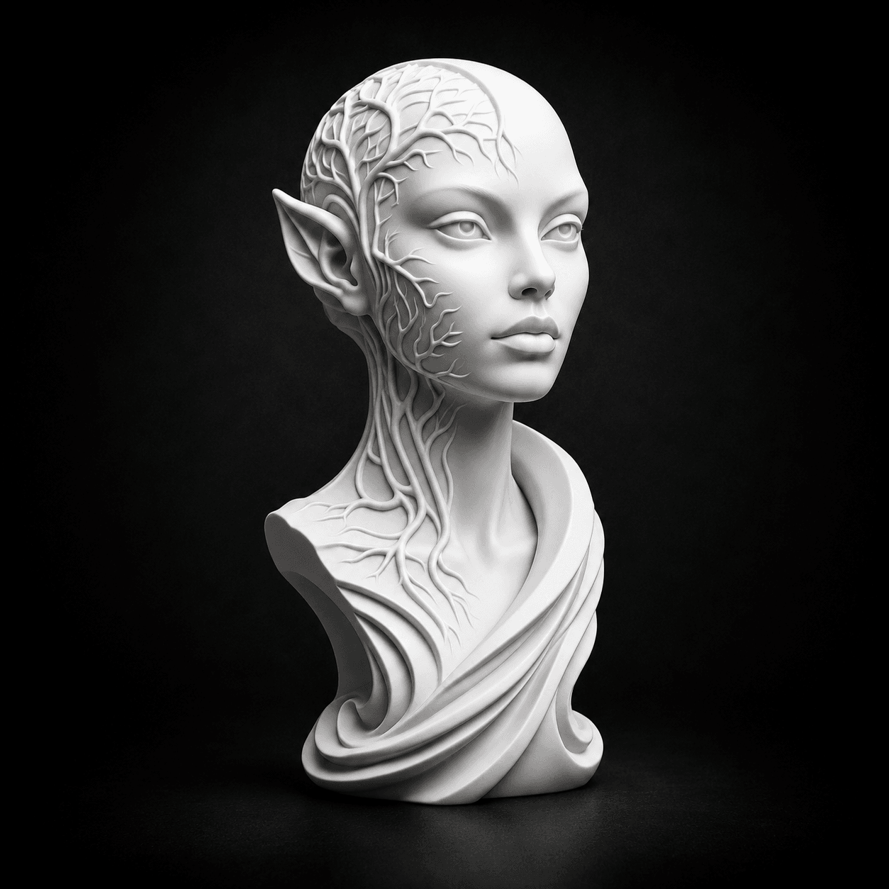 Forest Elf Bust STL | Fantasy Nature Spirit Sculpture | Elven Queen 3d model