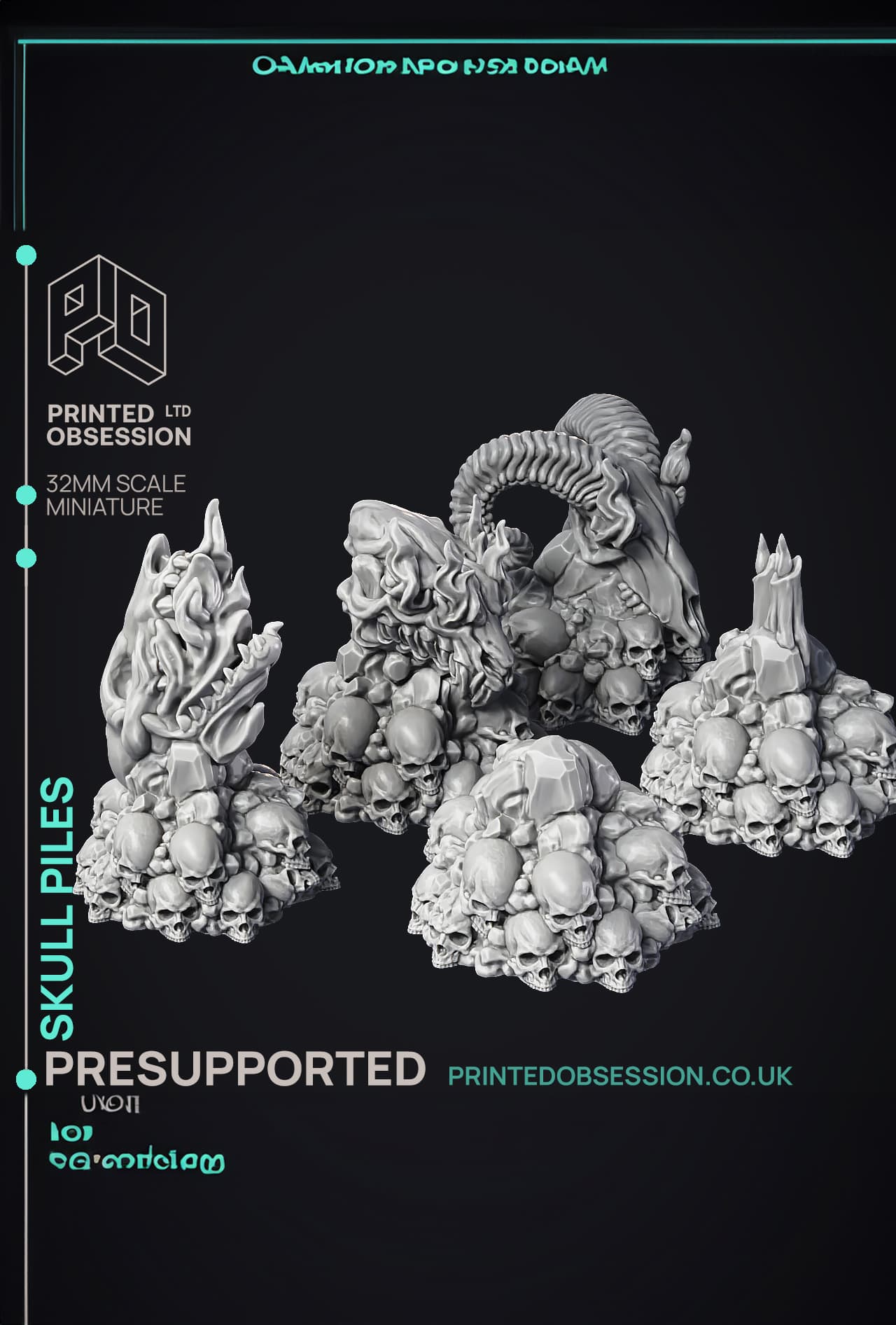 Skull Piles - Scatter Terrain - 9 Models - PRESUPPORTED - 32mm scale 3d model