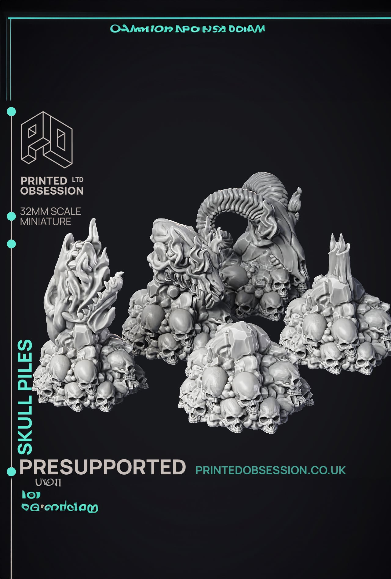 Skull Piles - Scatter Terrain - 9 Models - PRESUPPORTED - 32mm scale 3d model