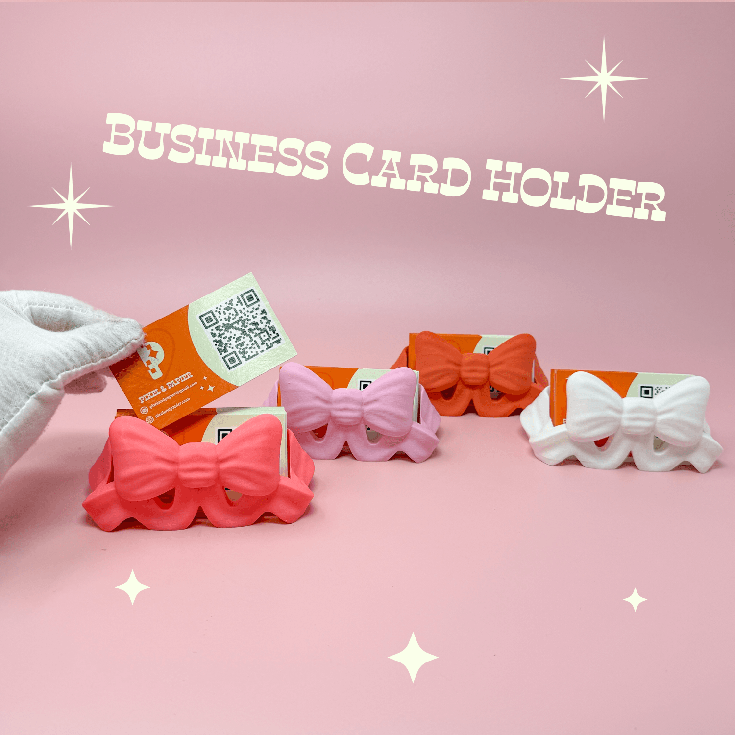 Retro Bow Business Card Holder - Kitsch Cute Chunky Desk Office Decor Coquette Whimsical Girly 3d model