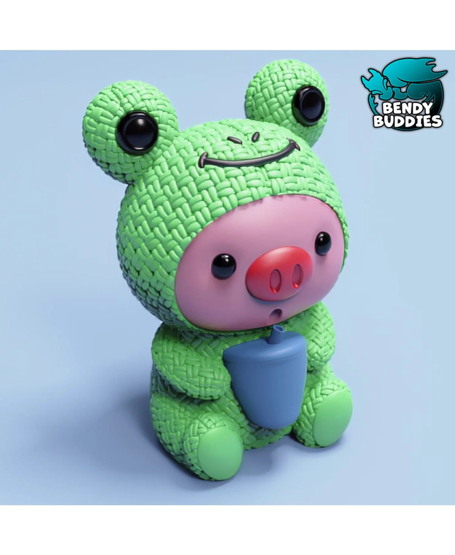 Piggy Frog Costume / Cute Knitted Beast Model / Collectible Pigface Figure / Print-in-Place Statue 3d model