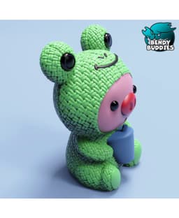 Piggy Frog Costume / Cute Knitted Beast Model / Collectible Pigface Figure / Print-in-Place Statue 3d model