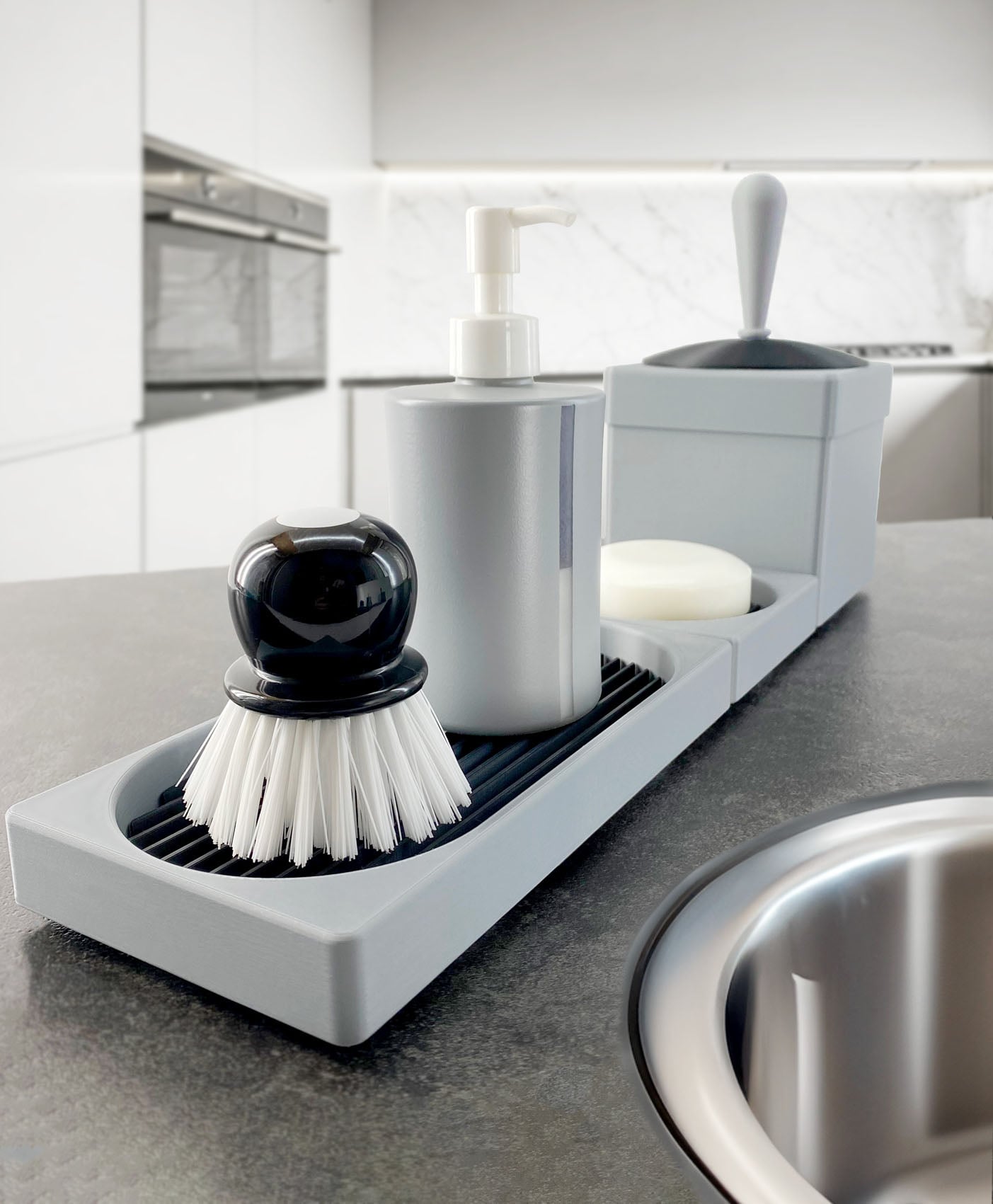 Kitchen Sink Organizer Sponge Holder Soap Dish Garbage Can 3d model