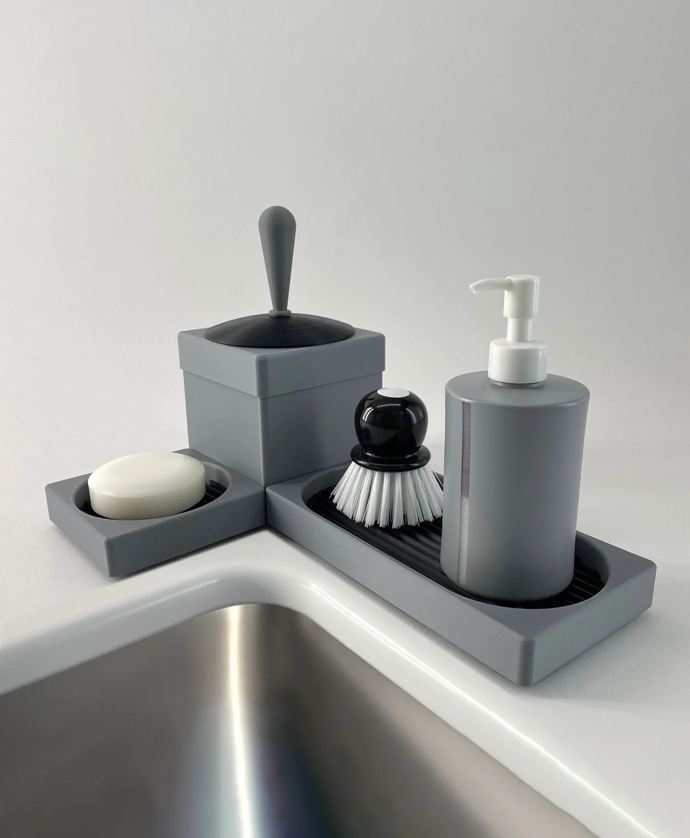Kitchen Sink Organizer Sponge Holder Soap Dish Garbage Can 3d model