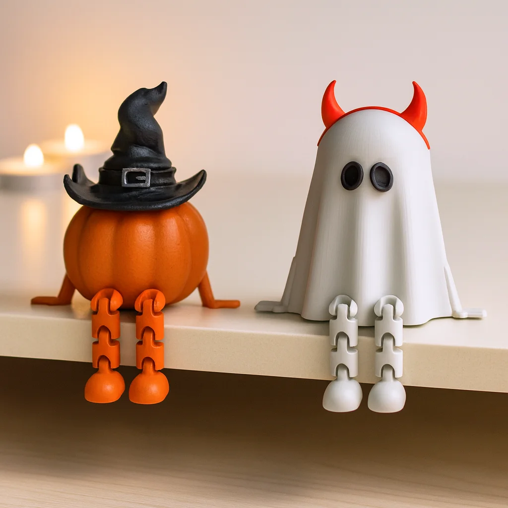 Flexi Halloween Decors | Articulated Witch Hat Pumpkin and Devil Horn Ghost Figurines | Spooky Toys 3d model