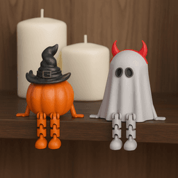 Flexi Halloween Decors | Articulated Witch Hat Pumpkin and Devil Horn Ghost Figurines | Spooky Toys 3d model
