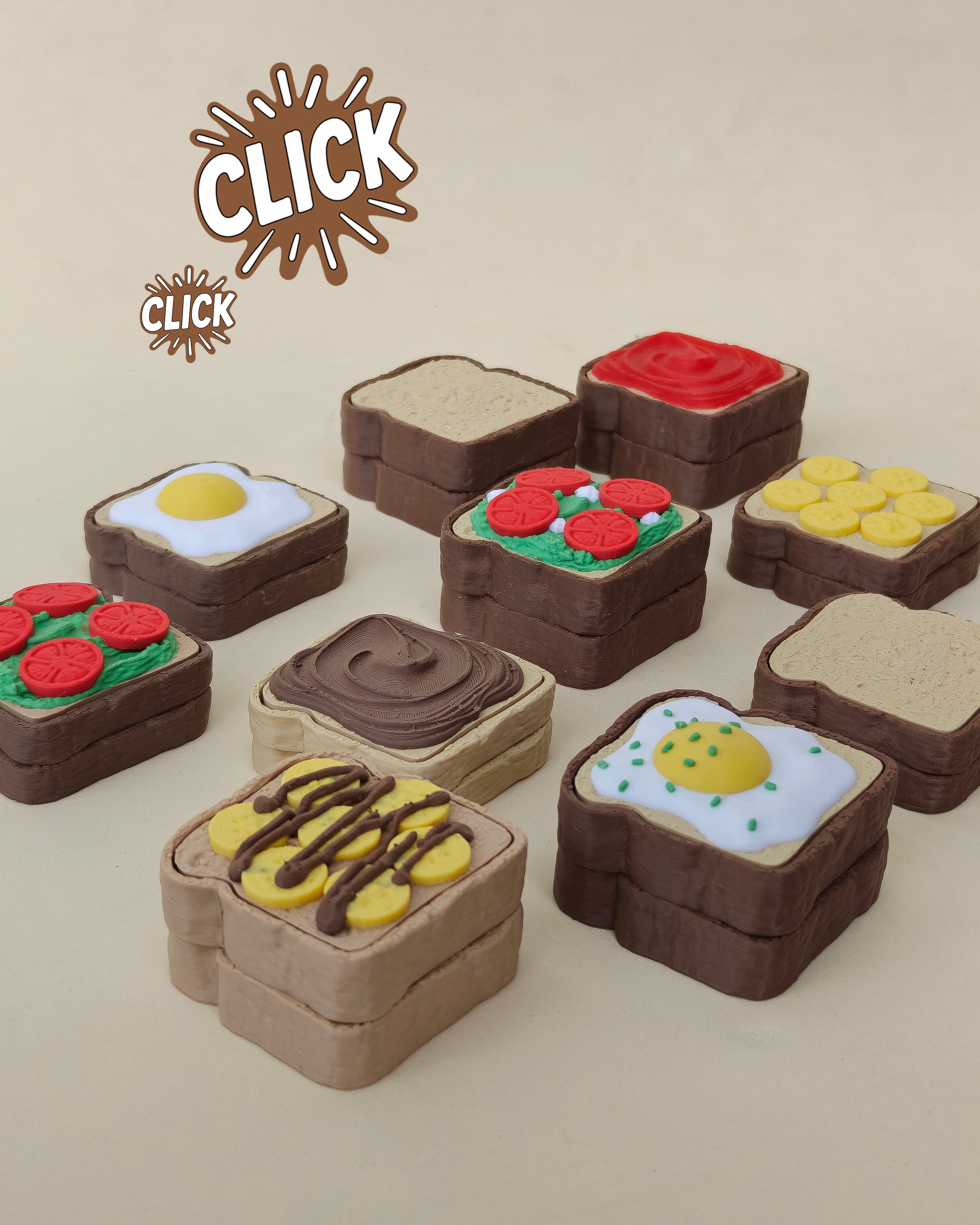 Toast Clicker Collection, Fidget Keychain, Mechanical Switch Toy 3d model