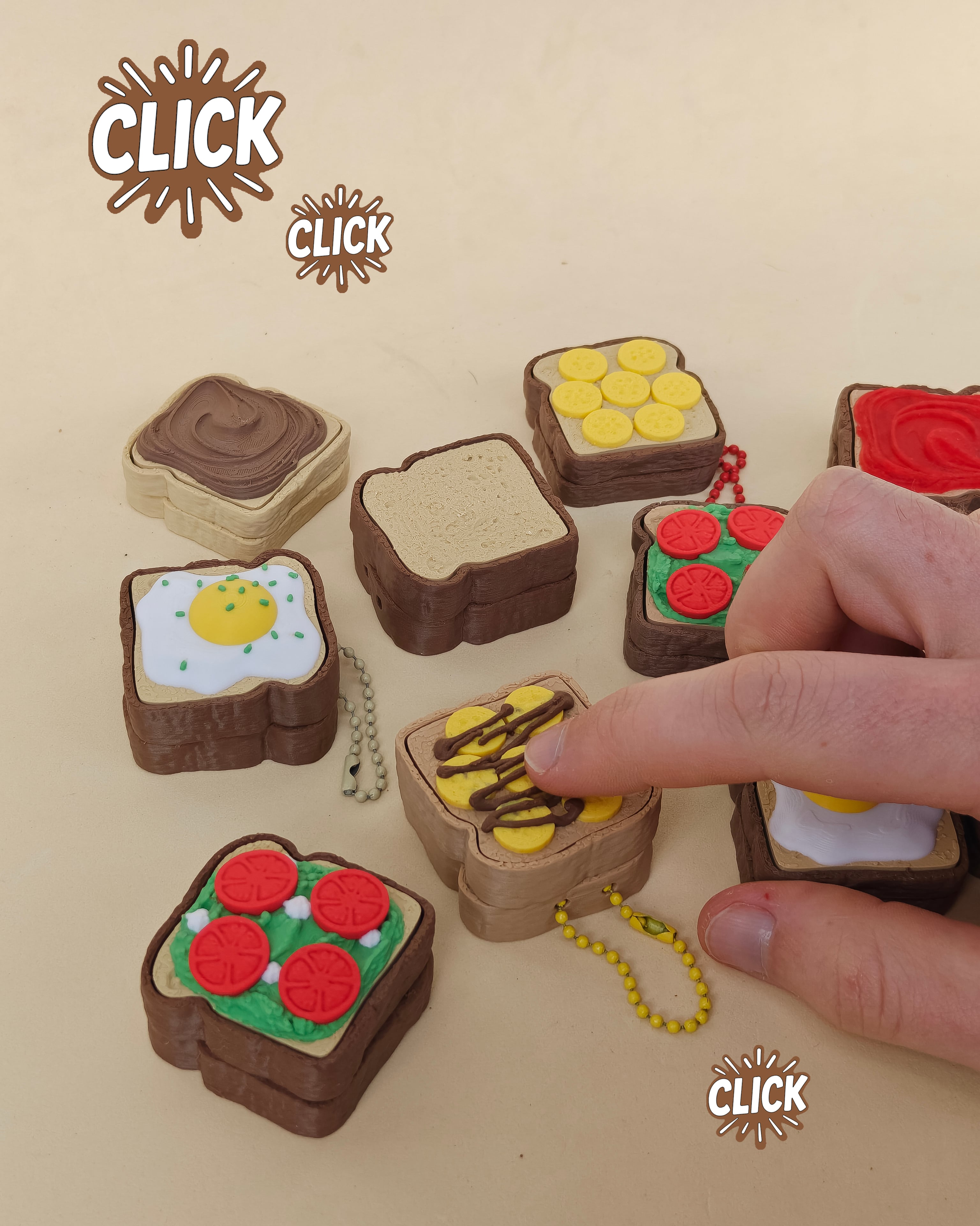 Toast Clicker Collection, Fidget Keychain, Mechanical Switch Toy 3d model
