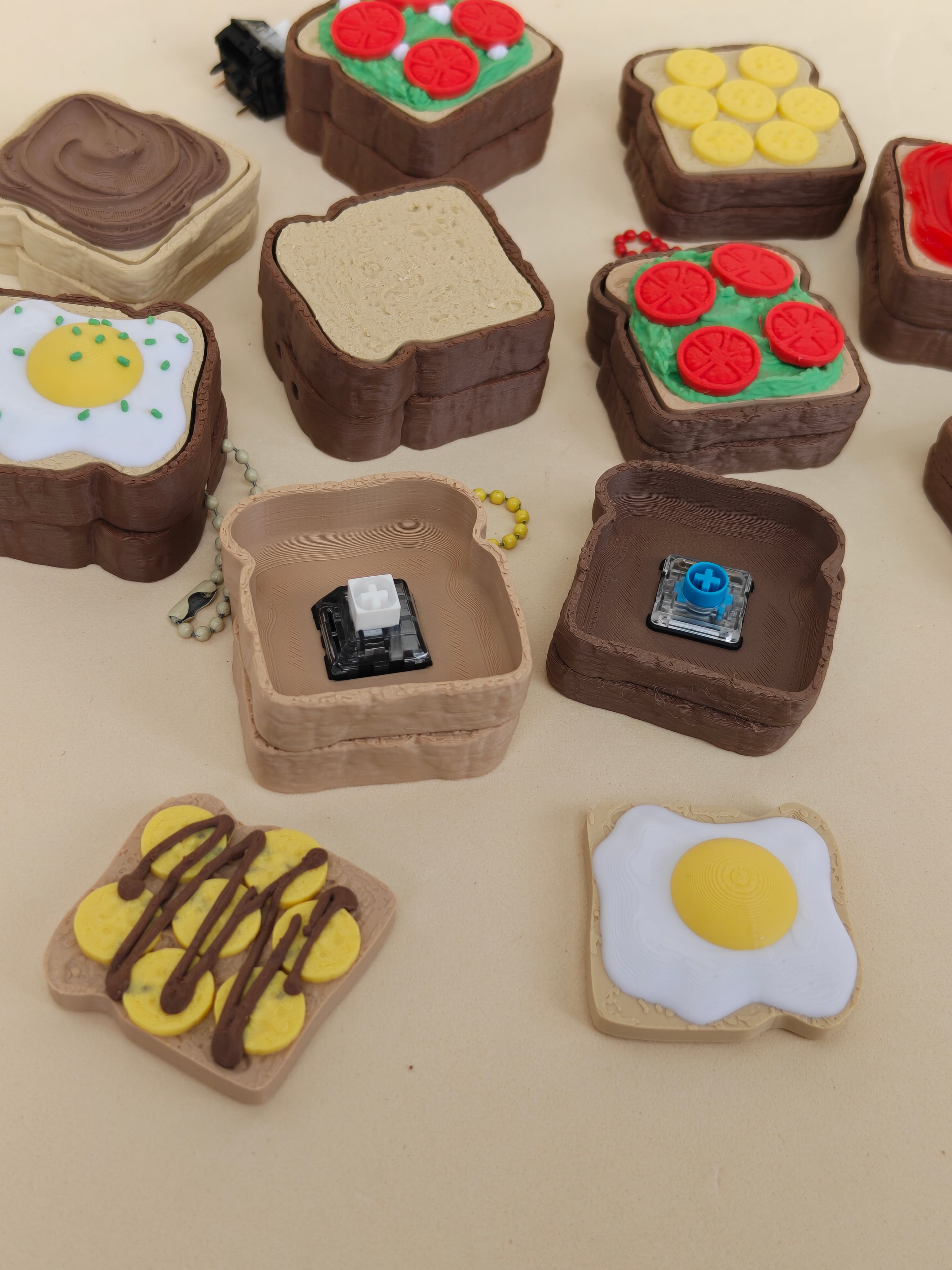 Toast Clicker Collection, Fidget Keychain, Mechanical Switch Toy 3d model