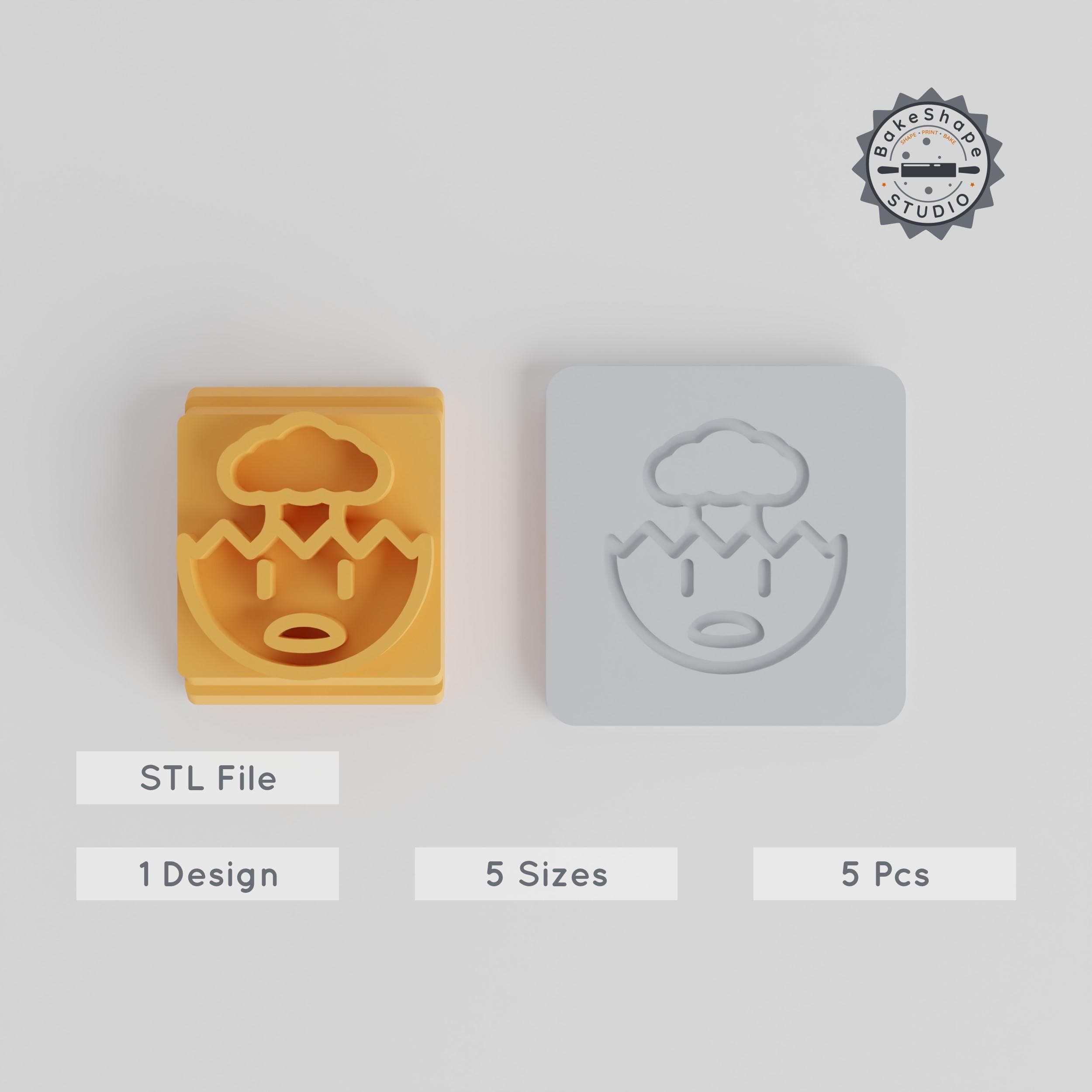 Mind Blown Stamp Tile Set, 5 Sizes, Perfect for Clay, Cookies & Fondant, Exploding Head Emoji Design PRODUCT_2479 3d model