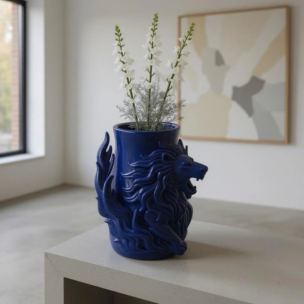 Midnight Majesty β Royal Blue Lion Vase 3d model