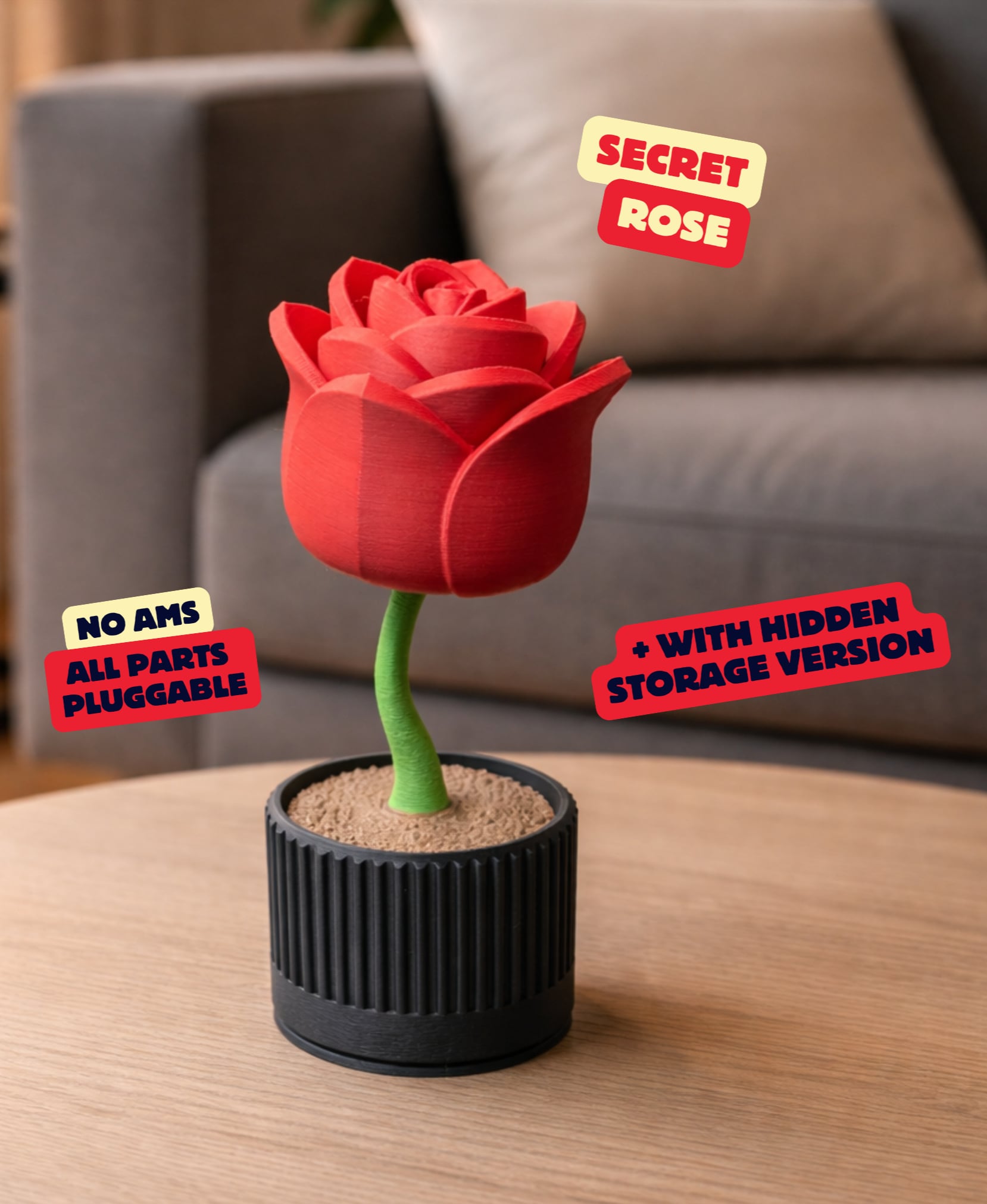 FLOWER SECRET - FLOWER WITH HIDDEN STORAGE / VALENTINES DAY / ANNIVERSARY DAY / MOTHERSDAY / DECOR 3d model