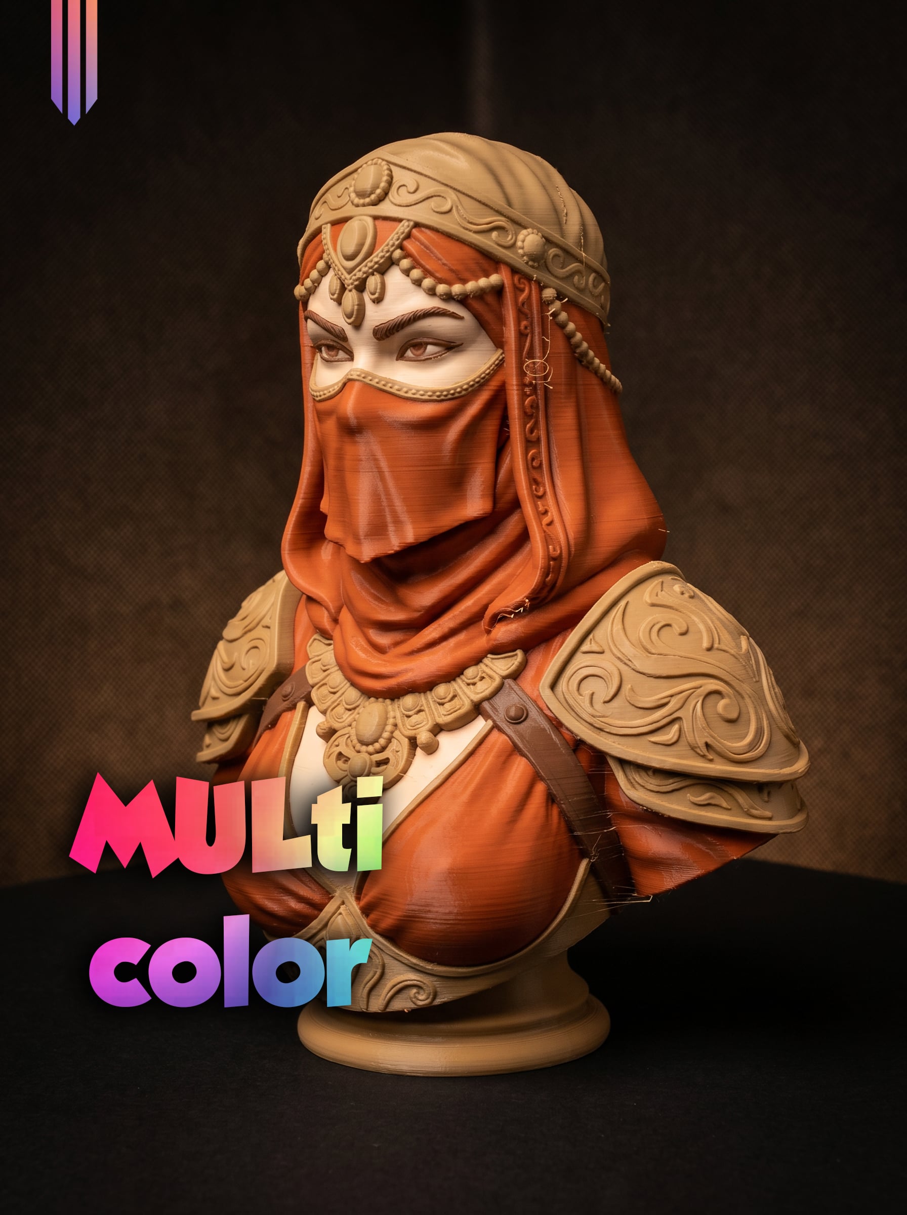 Desert Warrior Bust 3MF | Fantasy Multi-Color | Veil Detail 3d model
