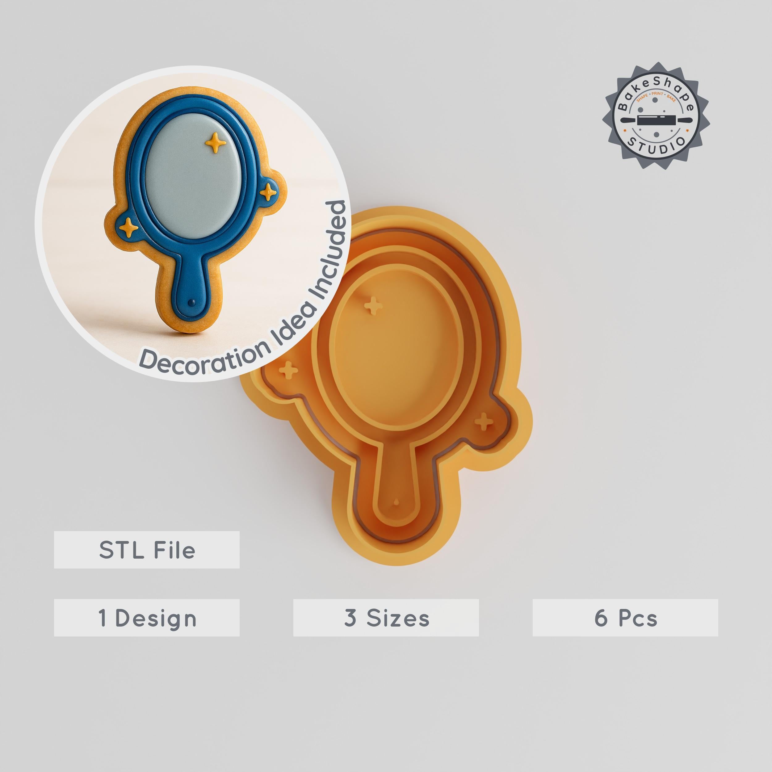Magic Mirror Shape Cutter & Stamp, Cookie & Fondant Tool Set, 6 Pc Pack, Fantasy Reflection, S/M/L Sizes PRODUCT_250 3d model