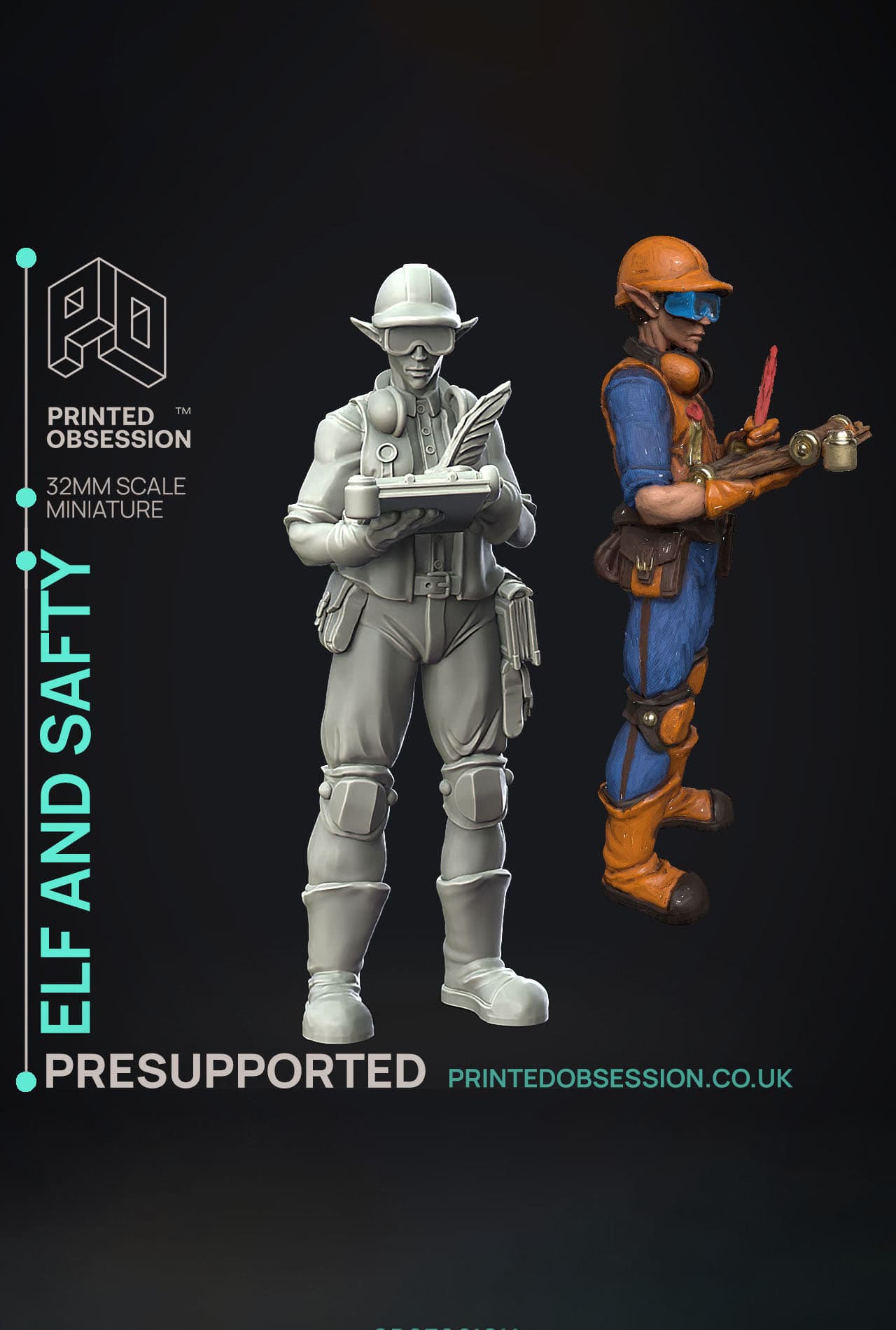 Elf and Safty - Dungeon Cleaning Inc - PRESUPPORTED - Illustrated and Stats - 32mm scale 3d model