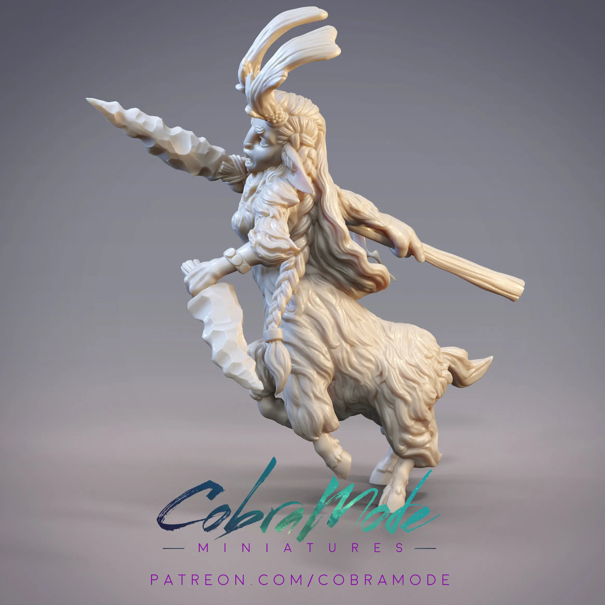 Goat Centaur Spearmaiden - Checheygen, Totapari Skirmisher (Pre-Supported) 3d model